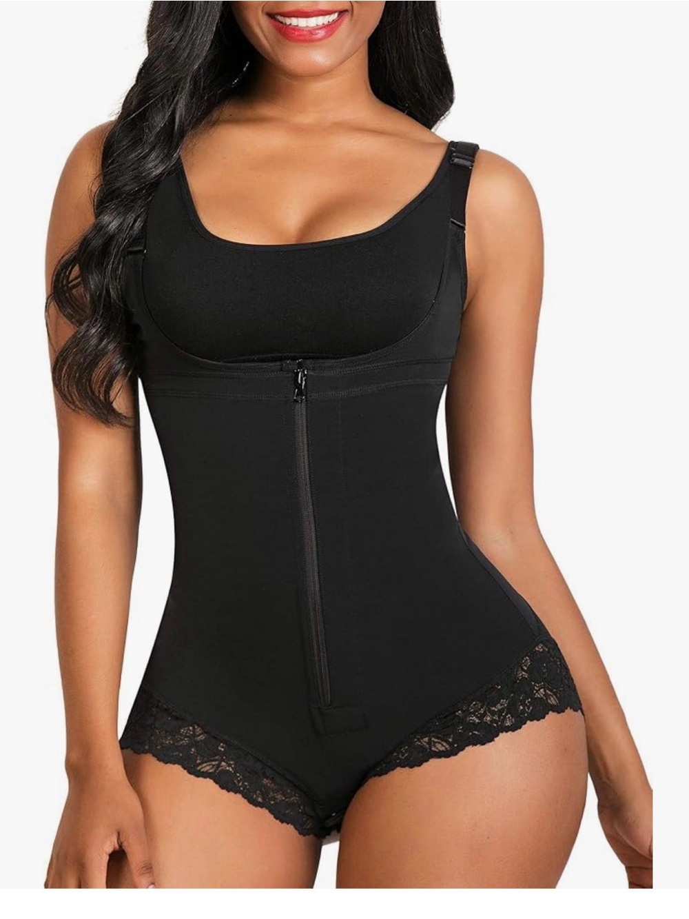 Shaperx Black Lace-Trim Sculpting Bodysuit